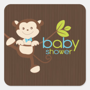Carré Sticker pour Baby shower de singe mignon
