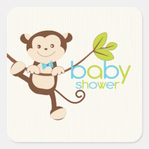 Carré Sticker pour Baby shower de singe mignon