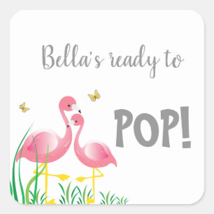 Carré Sticker pour Baby shower POP prêt pour les Flamant