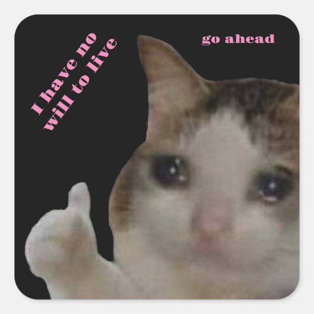 Carré Sticker pour chat avec dépression Premium (Devant)