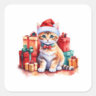 Carré Sticker pour chat de Noël confortable - Cute Kitty