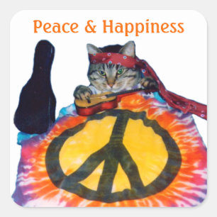 Carré Sticker pour chat Hippie de la paix