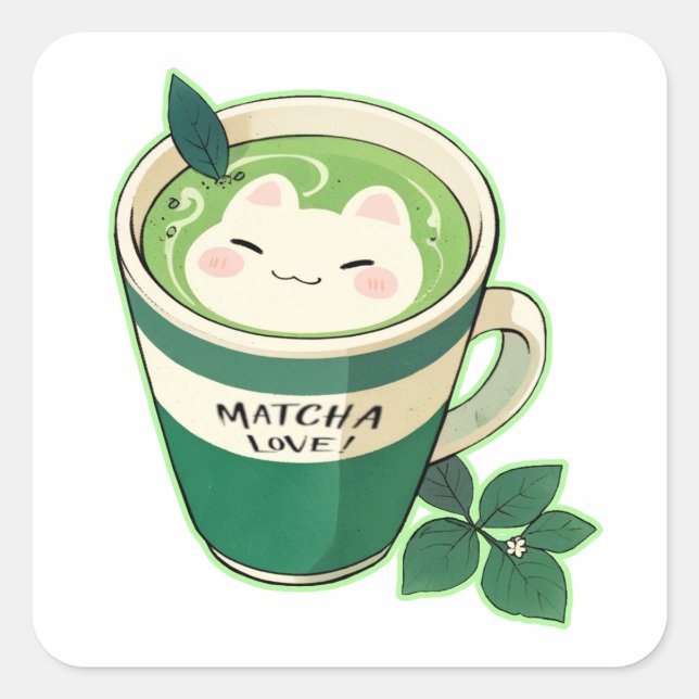 Carré Sticker pour chat Matcha Love (Devant)