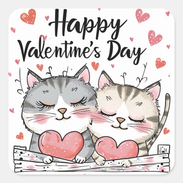 Carré Sticker pour chats de la Saint-Valentin (Devant)