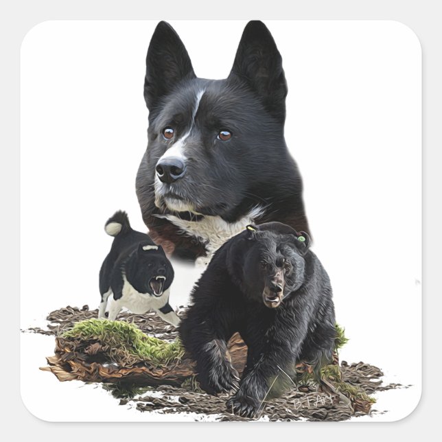 Carré Sticker pour chien d'ours Karelian (Devant)