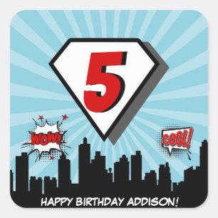 Carré Sticker pour la fête d'anniversaire de Superhero C