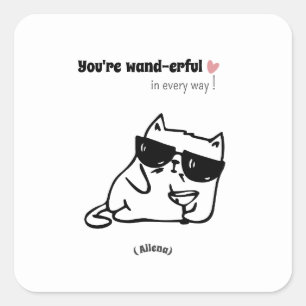 Carré Sticker pour l'anniversaire de chat amusant - Nom 