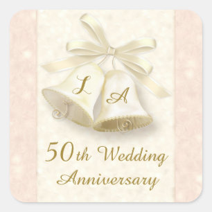 Carré Sticker pour le Mariage Monogramme cloches Golden 