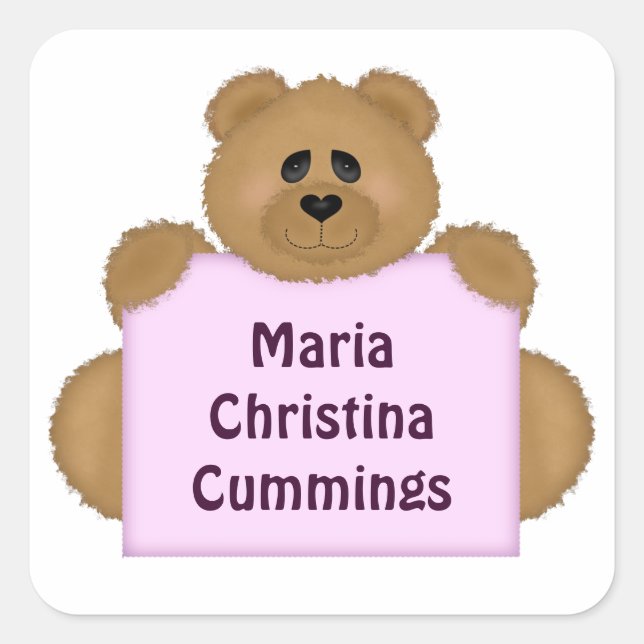 Carré Sticker pour le nom de l'ours en peluche (rose) (Devant)