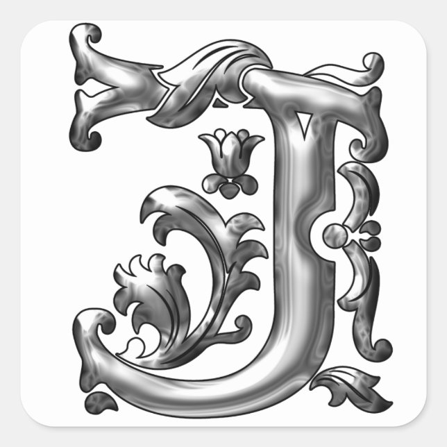 Carré Sticker pour lettre J initiale argent (Devant)