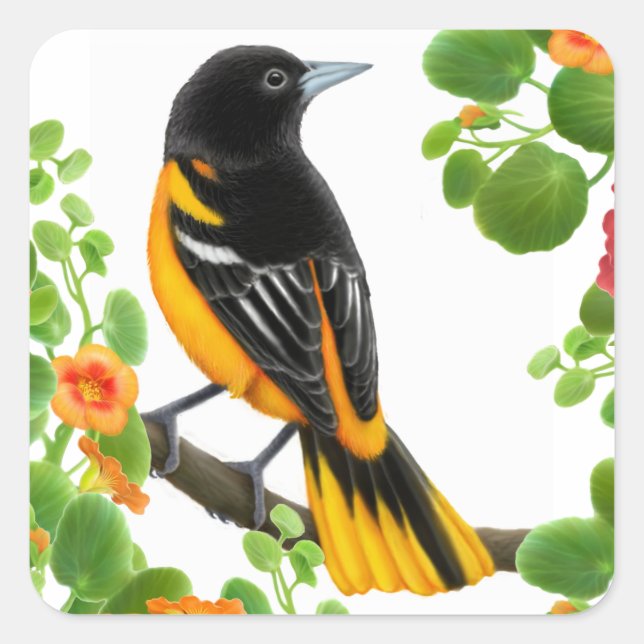 Carré Sticker pour oiseaux sauvages Baltimore Oriole (Devant)