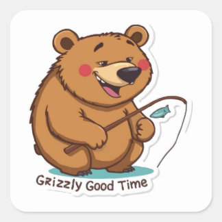 Carré Sticker pour ours Grizzly - Bonne période de pêche
