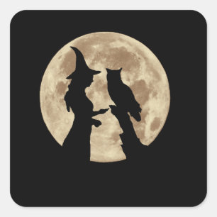 Carré Sticker pour sorcière d'Halloween et hibou