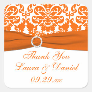 Carré Sticker Privilège Mariage damassé Blanc, Orange