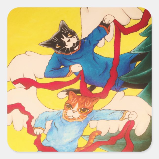 Carré Sticker rectangulaire Chat de Noël (Devant)