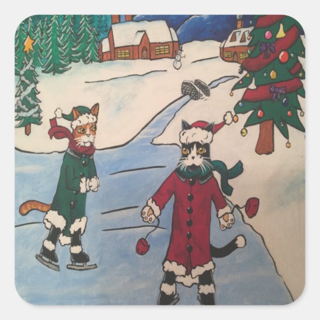Carré Sticker rectangulaire de patinage sur glace de Noë (Devant)