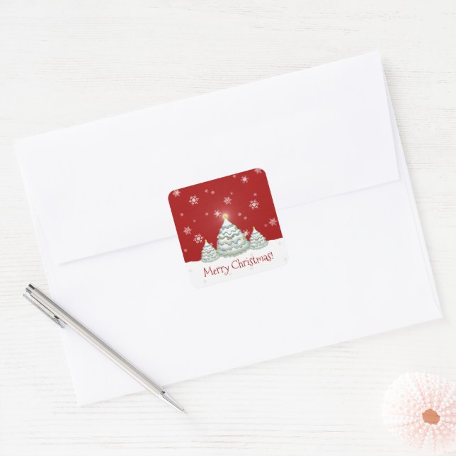 Carré Sticker Red Snowy Christmas Tree (Enveloppe)