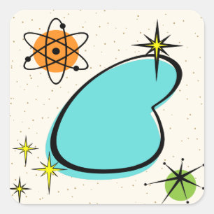 Carré Sticker Retro Atomic Boomerang et Starbursts