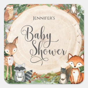 Carré Sticker rond classique Baby shower bois