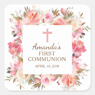 Carré Sticker rose Floral First Holy Communion