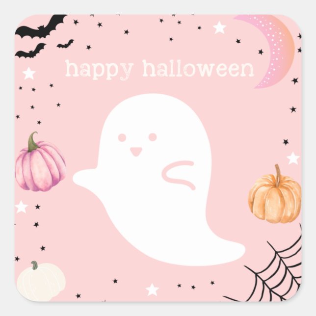 Carré Sticker rose Halloween heureux (Devant)