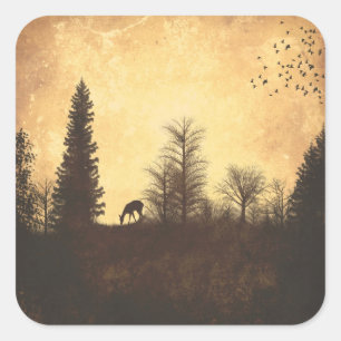 Carré Sticker rustique cerf dans les arbres Woodland Cou