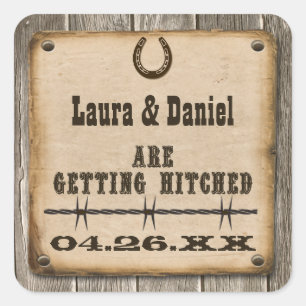 Carré Sticker Rustique en bois occidental style mariage 