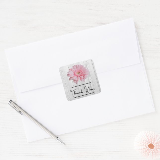 Carré Sticker Rustique Gerber Daisy Merci (Enveloppe)