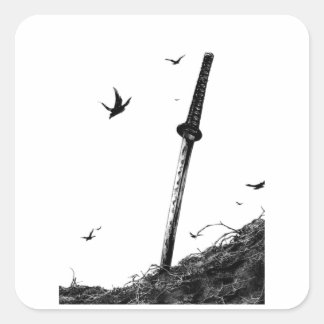 Carré Sticker Samurai Warrior - Art Japonais d'encre Vin