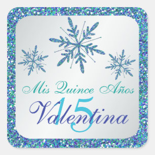 Carré Sticker Silver Aqua Blue Green Snowflakes