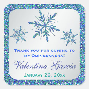 Carré Sticker Silver Aqua Blue Green Snowflakes