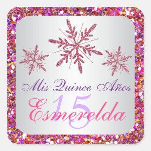 Carré Sticker Snowflakes rose, violet Parties scintillan