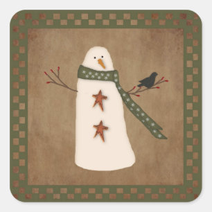 Carré Sticker Snowman Primitif