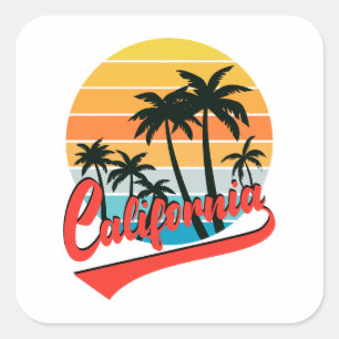 Carré Sticker Sunset California Retro