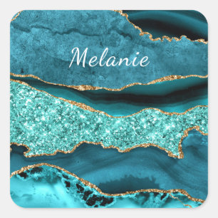 Carré Sticker turquoise Blue Gold Parties scintillant Ma