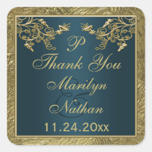 Carré Sticker turquoise, Floral Or Monogramme Mariage Fa