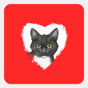 Carré Sticker Valentine pour chat noir et blanc