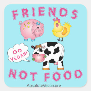 Carré Sticker Vegan Messaged - Friends Not Food (bleu)