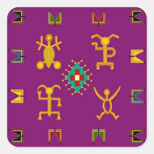 Carré Sticker violet folkart egyptienne style prune nati
