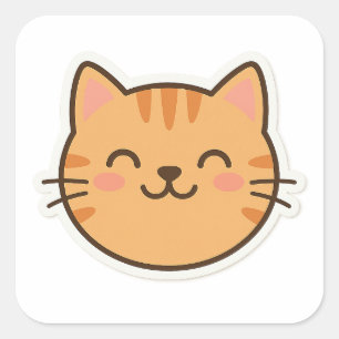 Carré Sticker Visage Chat Souriant - Kawaii Sty Cartoon