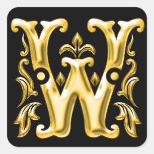 Carré Sticker W initial en or