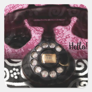 Carré Sticker - Whimsical Vintage Téléphone Hello Art