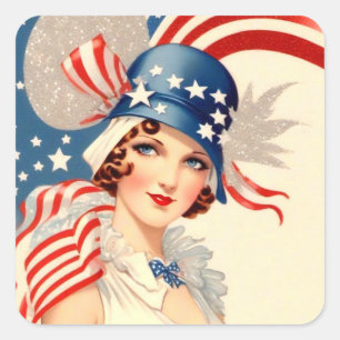 Carré Style des années 1920 4 juillet Sticker patriotiqu