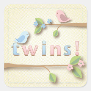 Carré Sweet Birdie Twin Boy Girl Douche Sticker