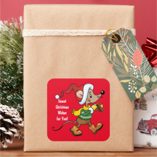 Carré Sweet Christmas Wings Souris sticker de vacances