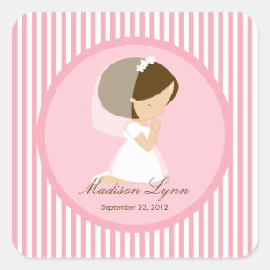 Carré Sweet Girl First Holy Communion Sticker rose