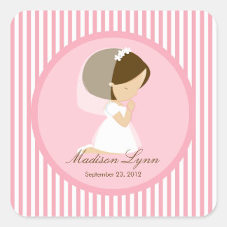 Carré Sweet Girl First Holy Communion Sticker rose