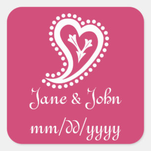 Carré Sweet Paisley Hearts en Sticker framboise