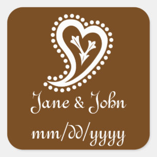 Carré Sweet Paisley Hearts in Chocolate Sticker