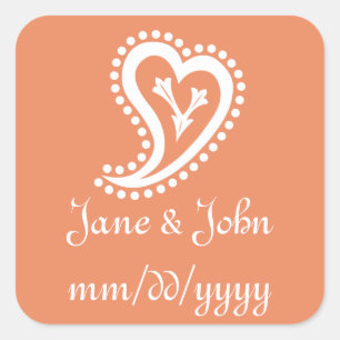 Carré Sweet Paisley Hearts in Coral Sticker